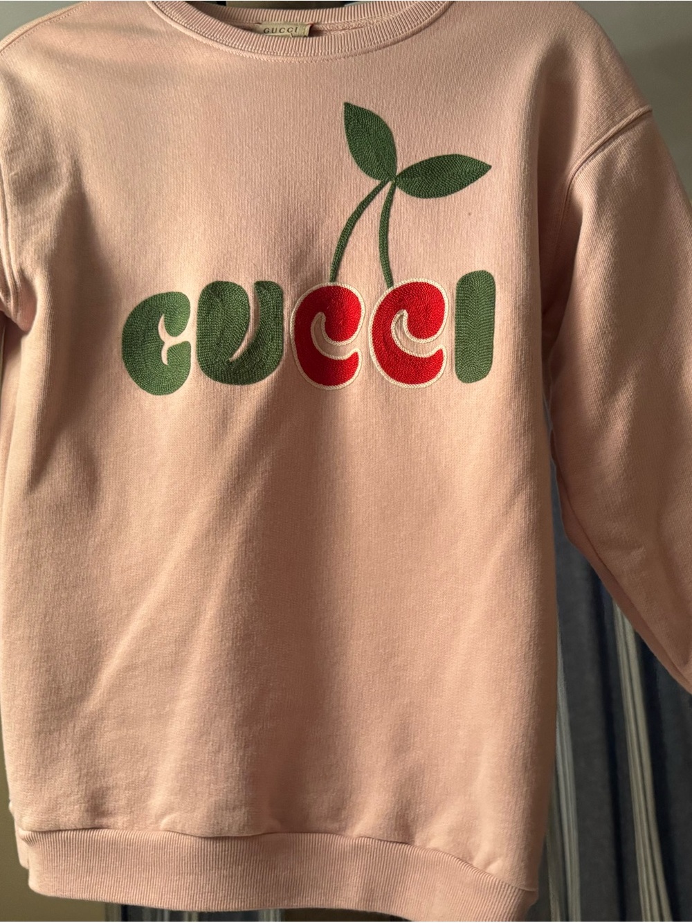 Youth Large/Adult XS Gucci Soft Pink Logo Crewneck Sweater
